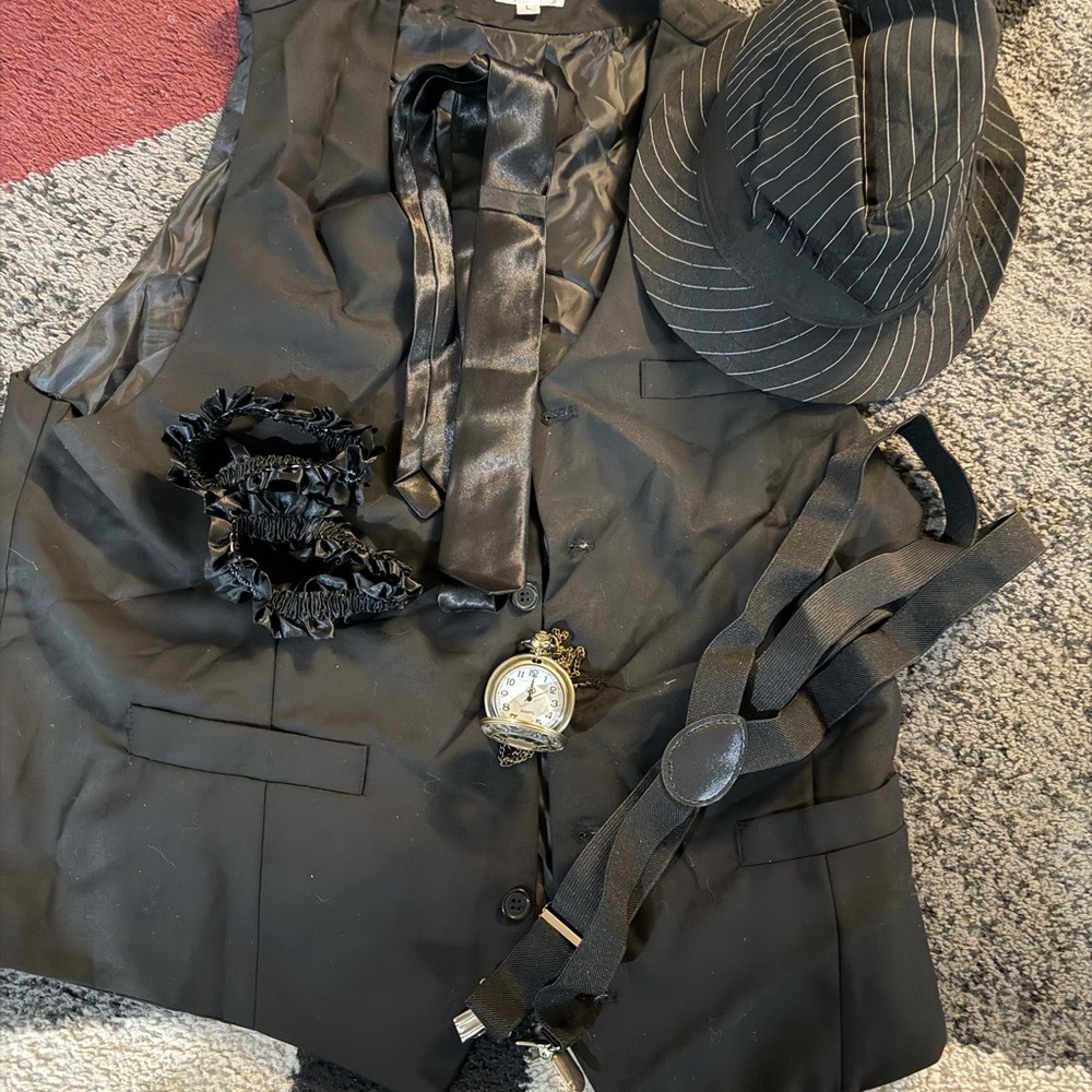Black Vest and Pinstripe Hat Set